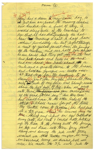 Moe Howard's Handwritten Manuscript Page When Writing His Autobiography -- Moe, Curly & Shemp Play Pranks at the Farm, ''How can you do such crazy things?'' -- Two Pages on One 8'' x 12.5'' Sheet